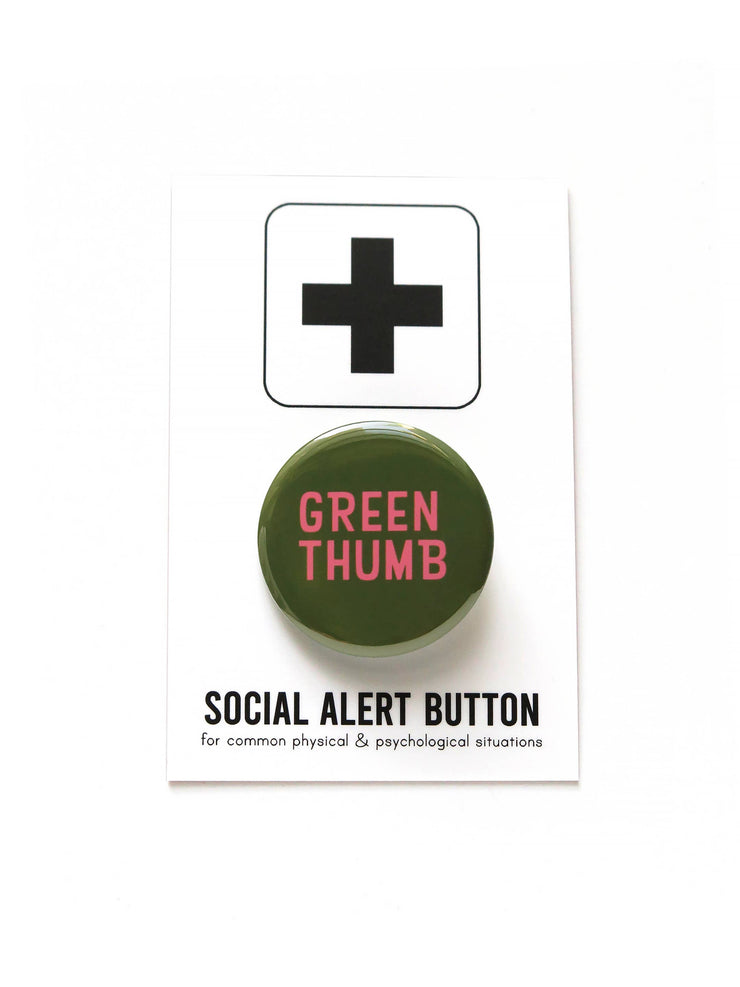 GREEN THUMB pinback button flower shop gardener gift